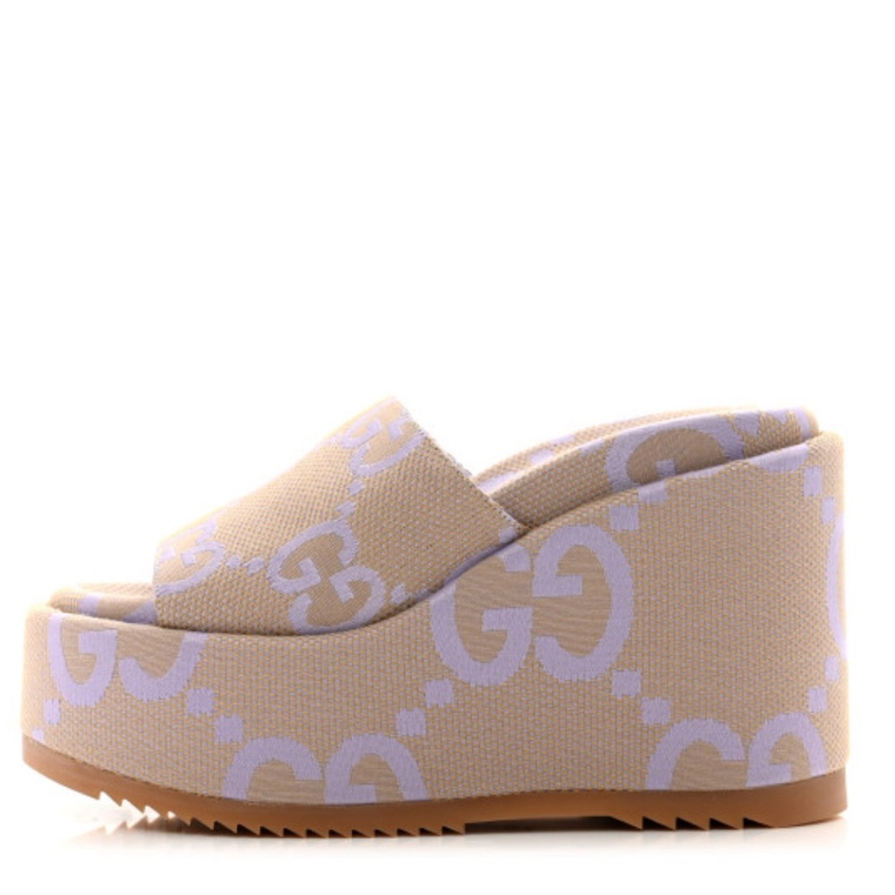 NIB Gucci Monogram Jumbo GG Platform Slide Wedge Sandals
